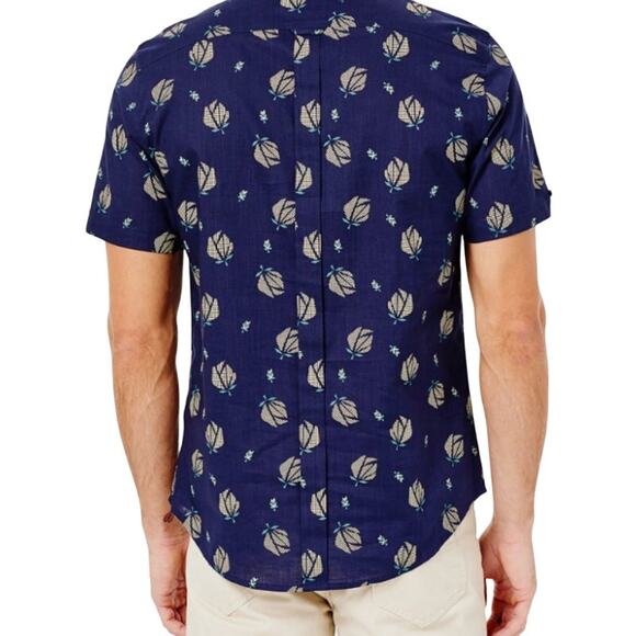 Ben Sherman Small Short Sleeve Digital Floral Print Shirt - Maritime Blue - Picture 3 of 6